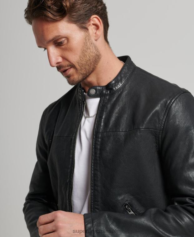hombres Superdry negro chamarra deportiva heritage de cuero 2R68Z909