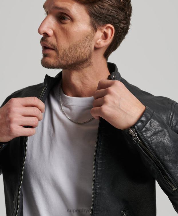 hombres Superdry negro chamarra deportiva heritage de cuero 2R68Z909
