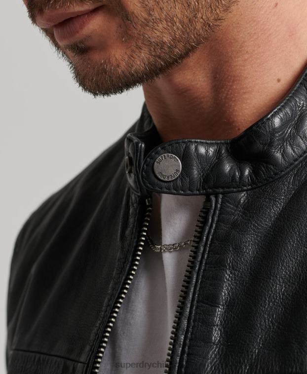 hombres Superdry negro chamarra deportiva heritage de cuero 2R68Z909