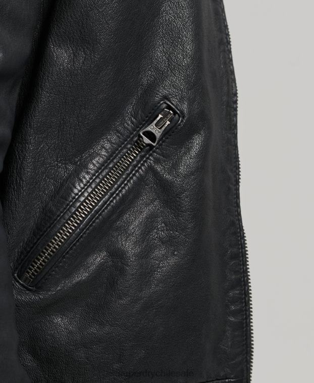 hombres Superdry negro chamarra deportiva heritage de cuero 2R68Z909