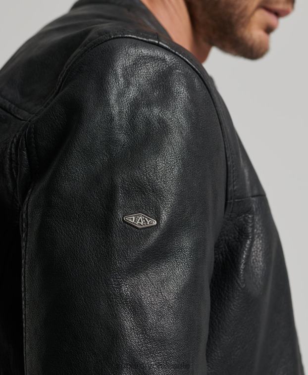 hombres Superdry negro chamarra deportiva heritage de cuero 2R68Z909