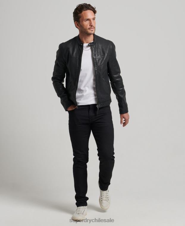 hombres Superdry negro chamarra deportiva heritage de cuero 2R68Z909