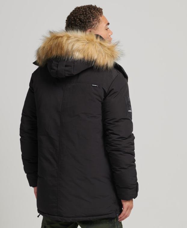 hombres Superdry negro chamarra parka Everest con capucha de piel sintética 2R68Z4613