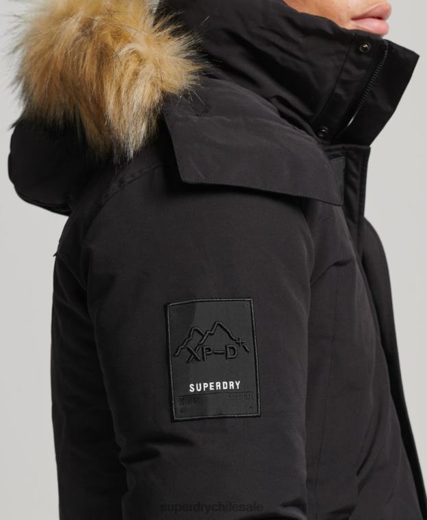 hombres Superdry negro chamarra parka Everest con capucha de piel sintética 2R68Z4613