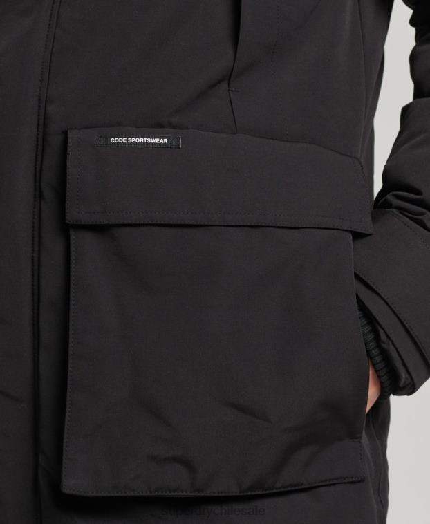 hombres Superdry negro chamarra parka Everest con capucha de piel sintética 2R68Z4613
