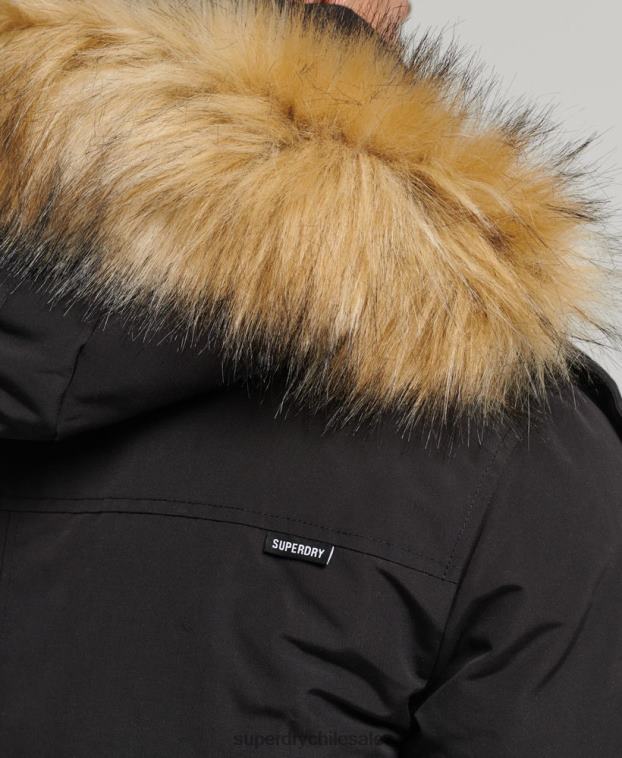 hombres Superdry negro chamarra parka Everest con capucha de piel sintética 2R68Z4613