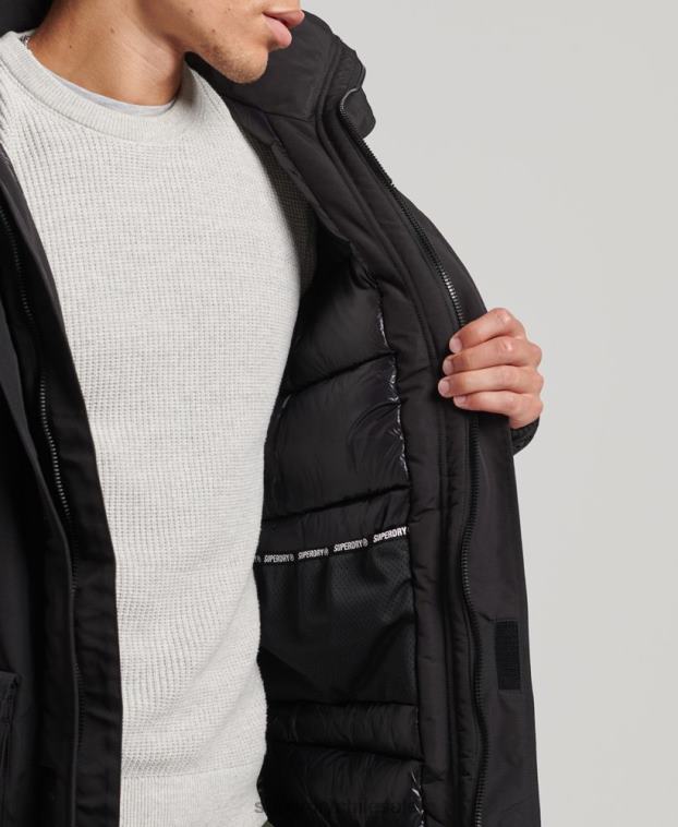 hombres Superdry negro chamarra parka Everest con capucha de piel sintética 2R68Z4613