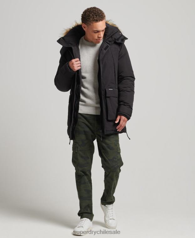 hombres Superdry negro chamarra parka Everest con capucha de piel sintética 2R68Z4613