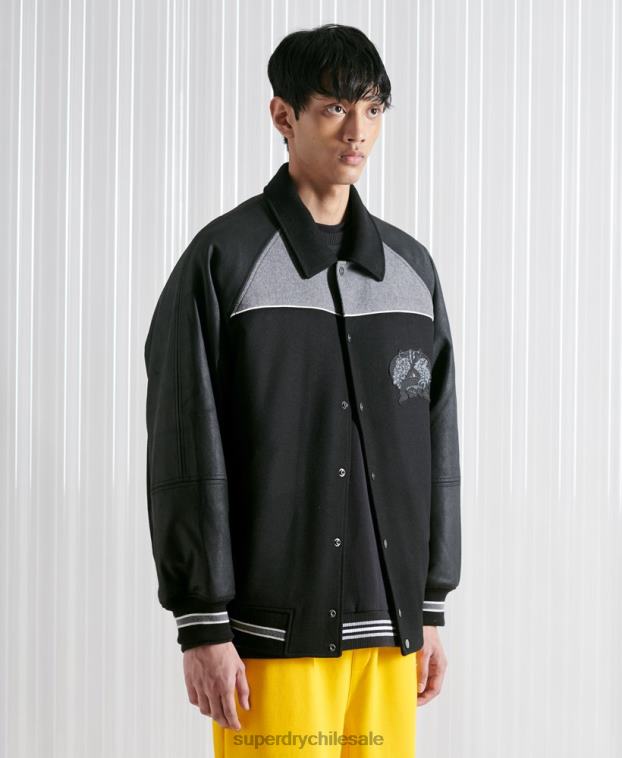 hombres Superdry negro chamarra universitaria deportiva sdx de edición limitada 2R68Z4519