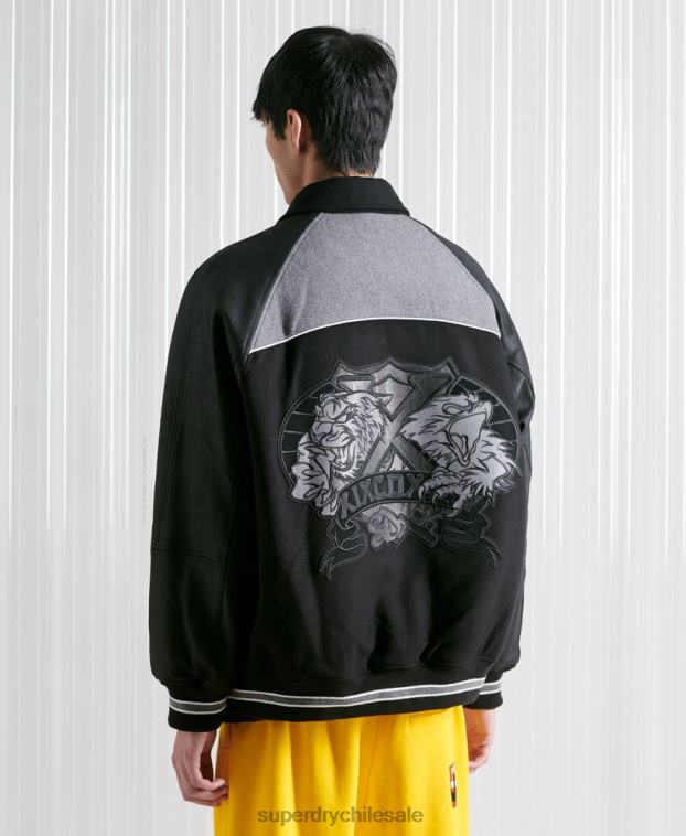 hombres Superdry negro chamarra universitaria deportiva sdx de edición limitada 2R68Z4519