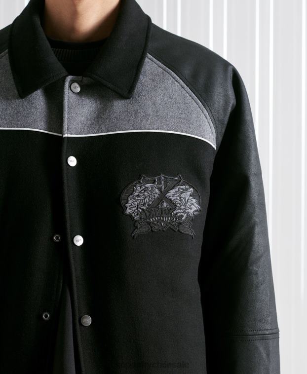 hombres Superdry negro chamarra universitaria deportiva sdx de edición limitada 2R68Z4519