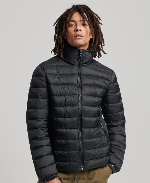 hombres Superdry negro chaqueta acolchada con logo clásico 2R68Z4633