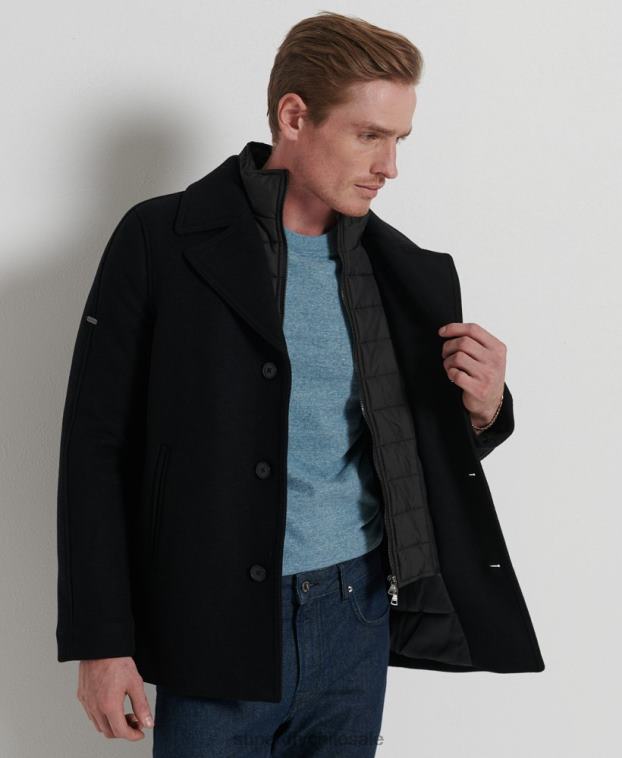 hombres Superdry negro chaqueta acolchada corta studios 2R68Z1145