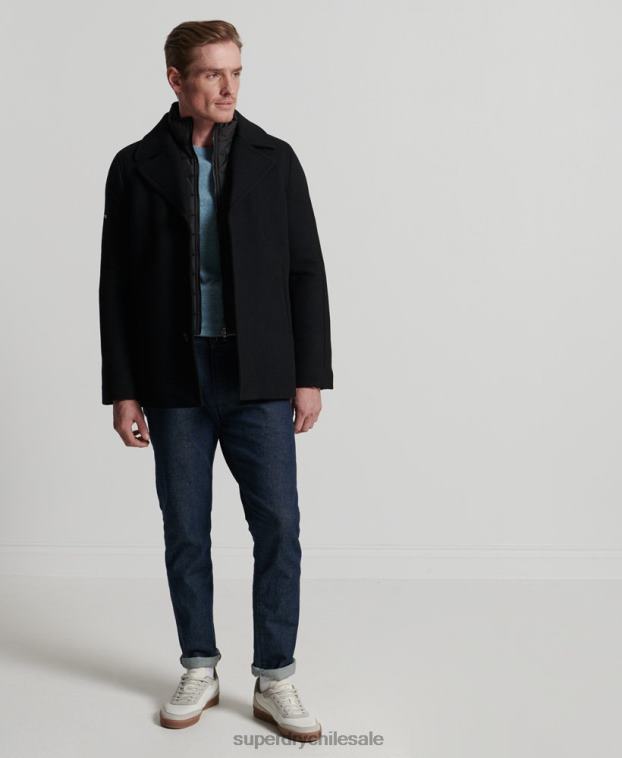 hombres Superdry negro chaqueta acolchada corta studios 2R68Z1145