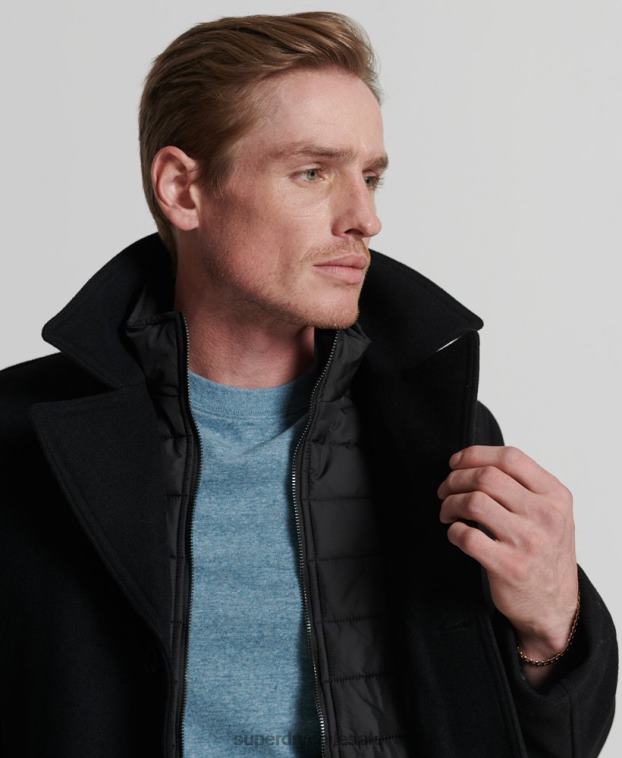hombres Superdry negro chaqueta acolchada corta studios 2R68Z1145
