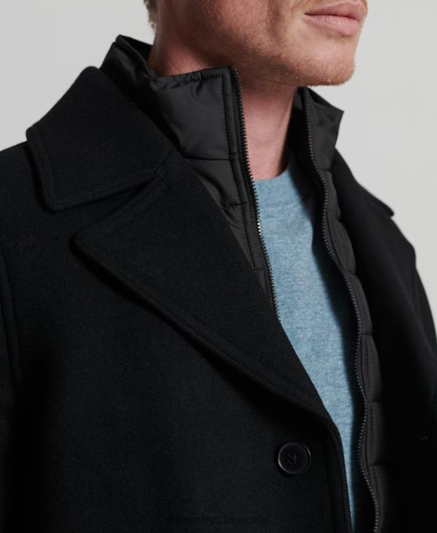 hombres Superdry negro chaqueta acolchada corta studios 2R68Z1145