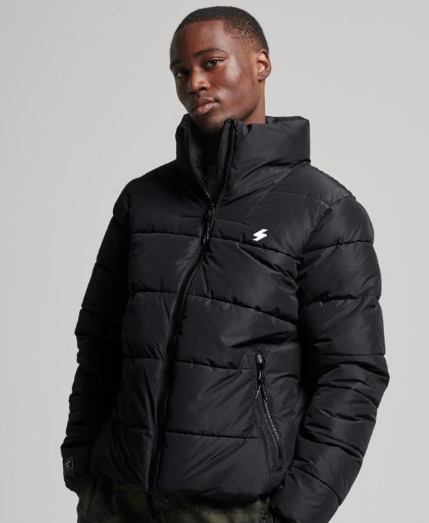 hombres Superdry negro chaqueta acolchada deportiva sin capucha 2R68Z1140