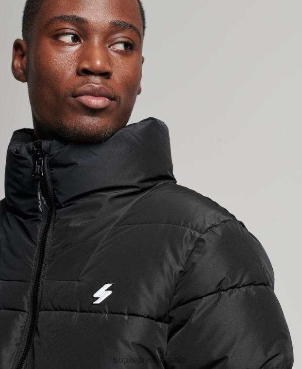 hombres Superdry negro chaqueta acolchada deportiva sin capucha 2R68Z1140