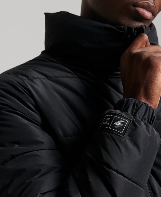 hombres Superdry negro chaqueta acolchada deportiva sin capucha 2R68Z1140
