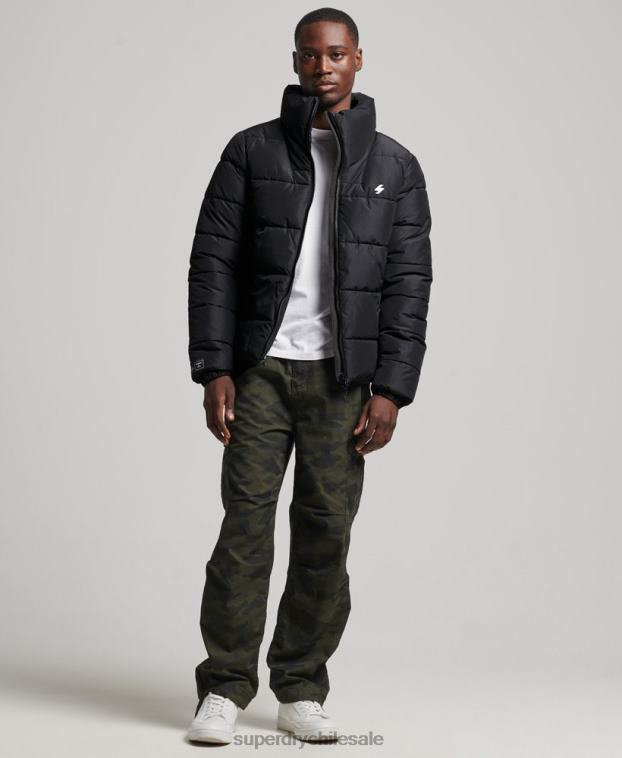 hombres Superdry negro chaqueta acolchada deportiva sin capucha 2R68Z1140