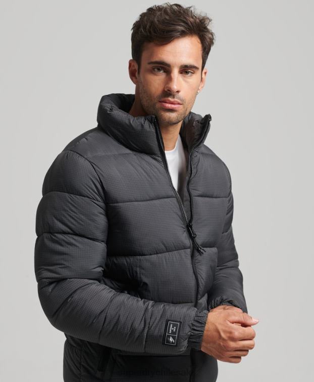 hombres Superdry negro chaqueta acolchada deportiva sin capucha 2R68Z997