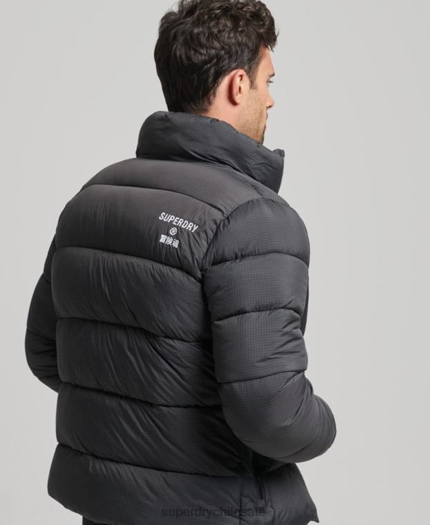 hombres Superdry negro chaqueta acolchada deportiva sin capucha 2R68Z997