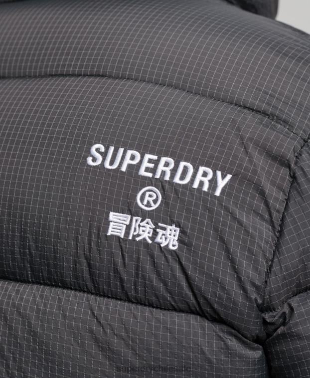 hombres Superdry negro chaqueta acolchada deportiva sin capucha 2R68Z997