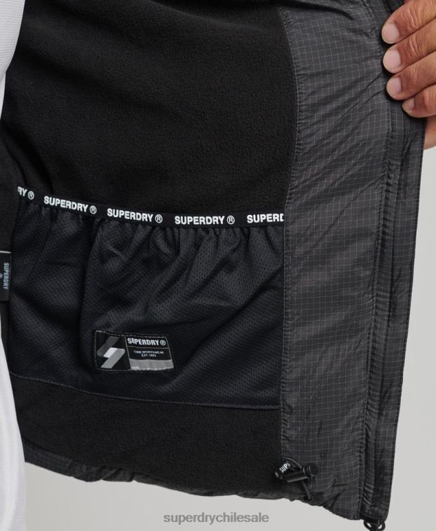 hombres Superdry negro chaqueta acolchada deportiva sin capucha 2R68Z997