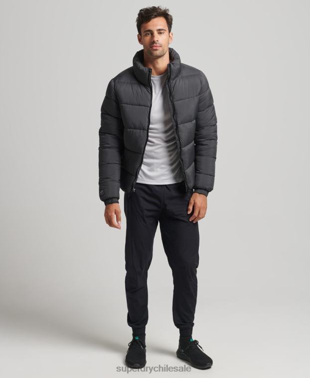hombres Superdry negro chaqueta acolchada deportiva sin capucha 2R68Z997