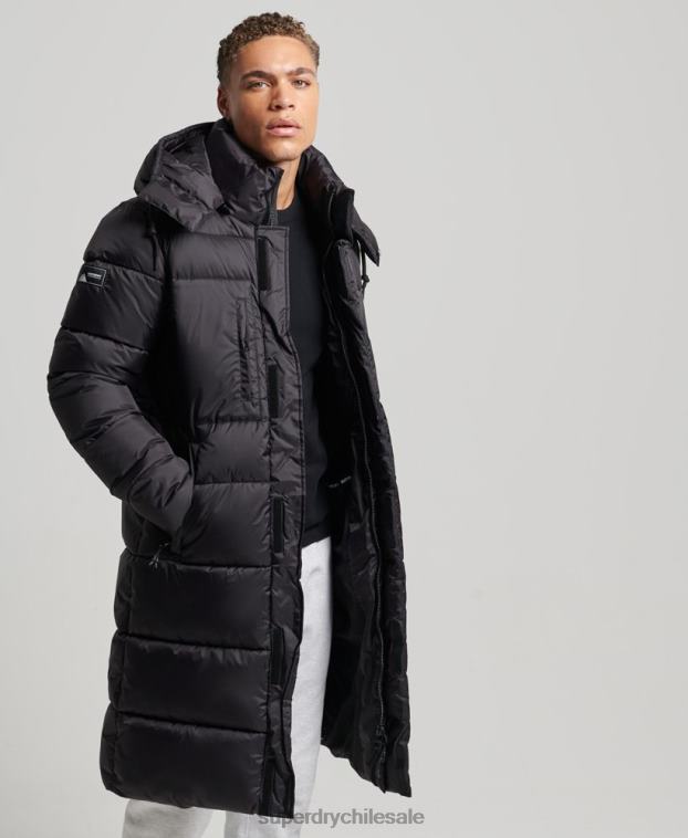 hombres Superdry negro chaqueta acolchada larga con tejido ripstop 2R68Z1076