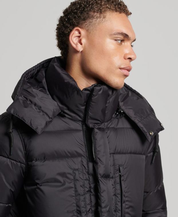hombres Superdry negro chaqueta acolchada larga con tejido ripstop 2R68Z1076