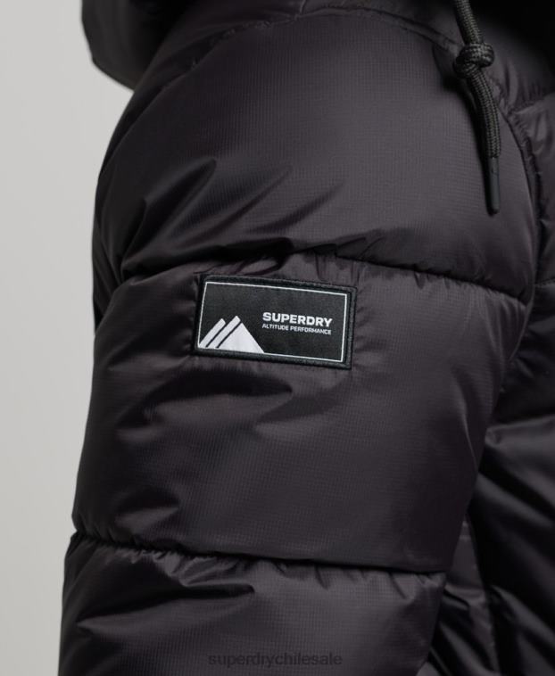 hombres Superdry negro chaqueta acolchada larga con tejido ripstop 2R68Z1076