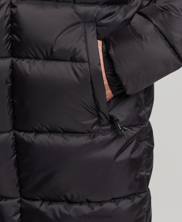 hombres Superdry negro chaqueta acolchada larga con tejido ripstop 2R68Z1076