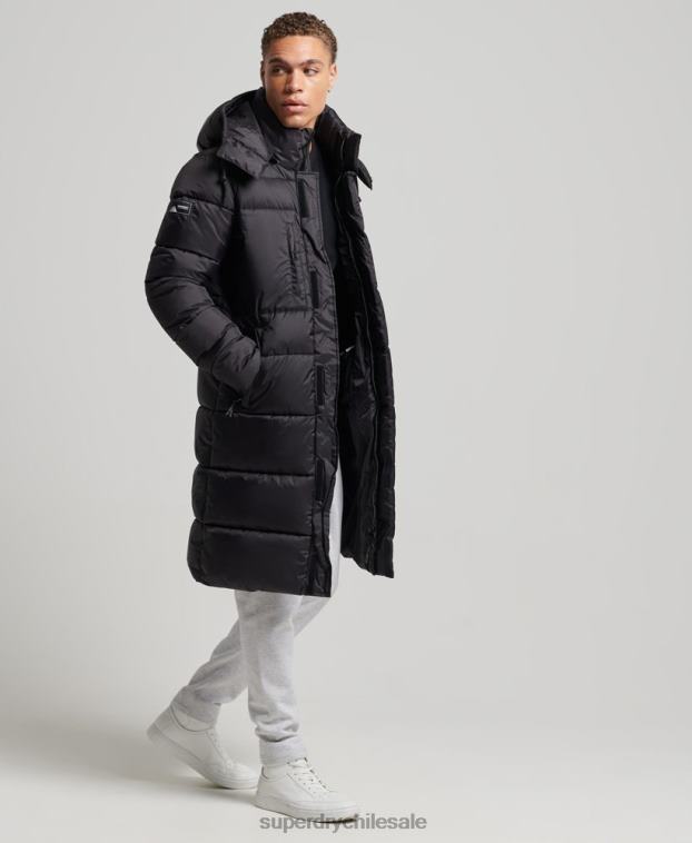 hombres Superdry negro chaqueta acolchada larga con tejido ripstop 2R68Z1076