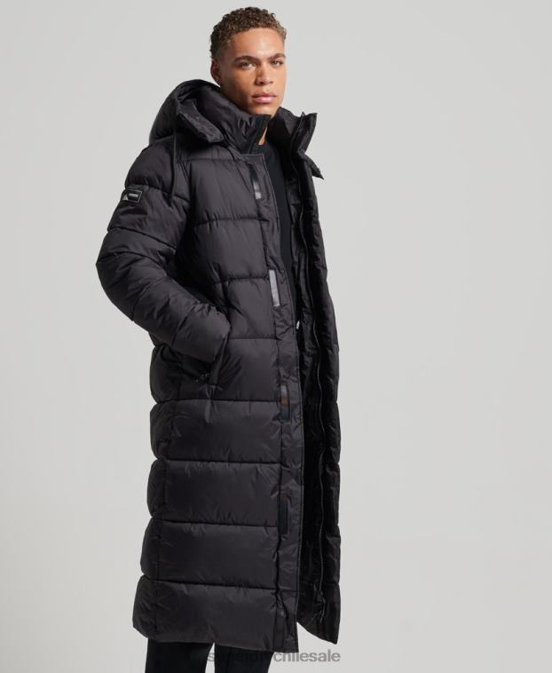 hombres Superdry negro chaqueta acolchada superlarga con línea de contacto 2R68Z970