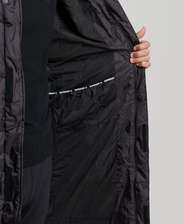 hombres Superdry negro chaqueta acolchada superlarga con línea de contacto 2R68Z970