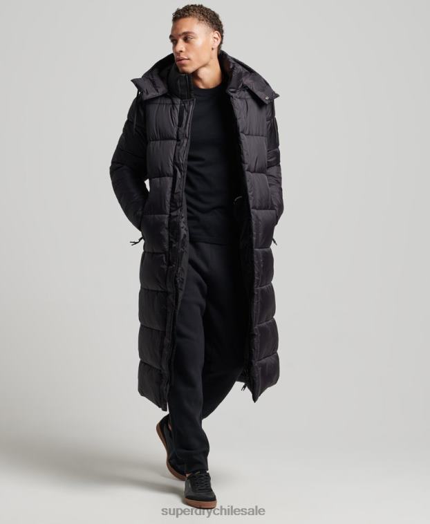 hombres Superdry negro chaqueta acolchada superlarga con línea de contacto 2R68Z970