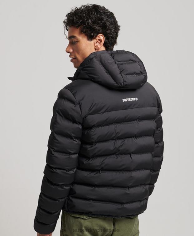 hombres Superdry negro chaqueta acolchada termosellada 2R68Z979