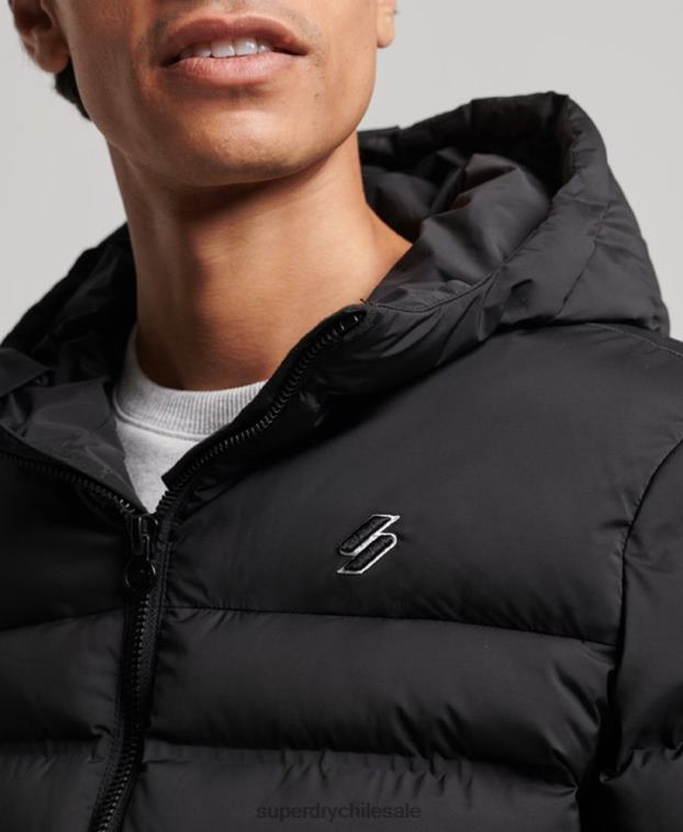 hombres Superdry negro chaqueta acolchada termosellada 2R68Z979