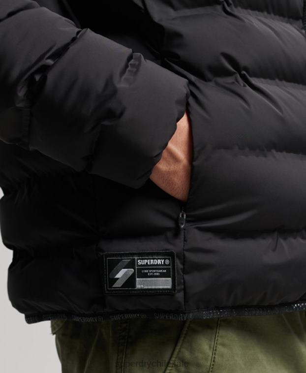 hombres Superdry negro chaqueta acolchada termosellada 2R68Z979