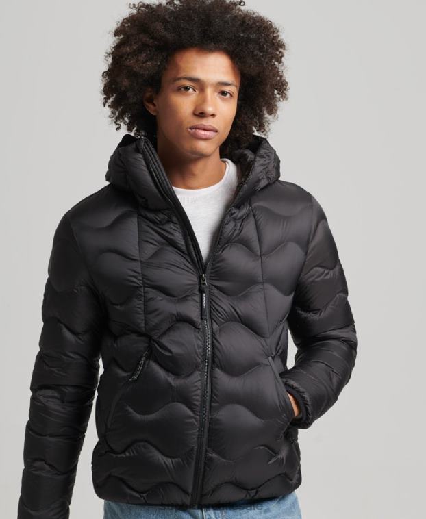 hombres Superdry negro chaqueta acolchada xpd 2R68Z4778