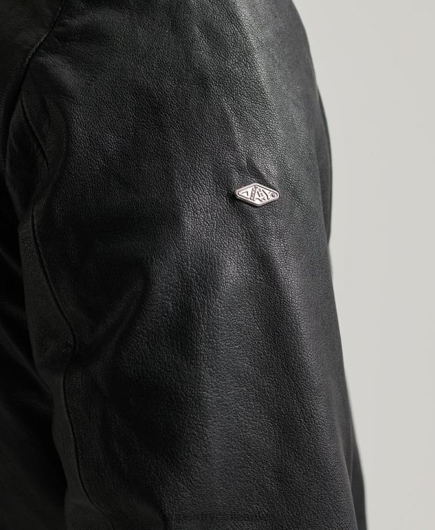 hombres Superdry negro chaqueta bomber de cuero 2R68Z4461
