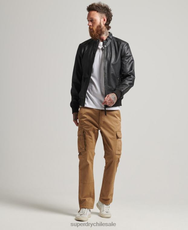 hombres Superdry negro chaqueta bomber de cuero 2R68Z4461