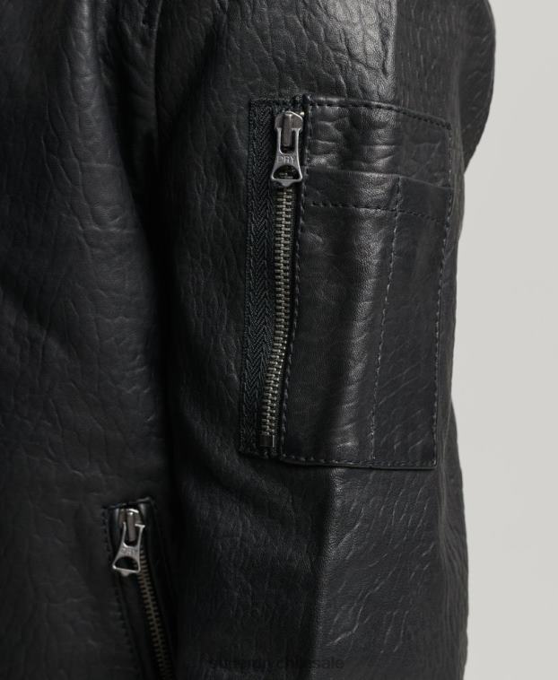hombres Superdry negro chaqueta bomber de cuero 2R68Z4753