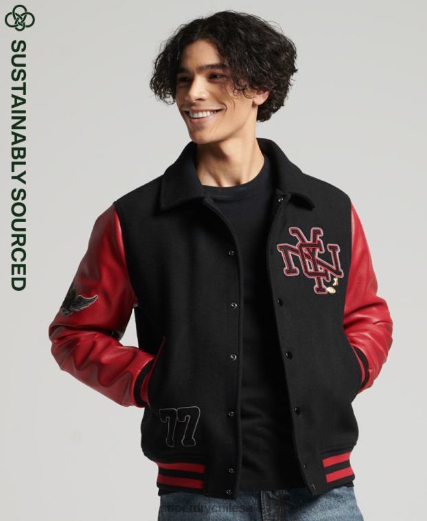 hombres Superdry negro chaqueta bomber universitaria mixta 2R68Z4473