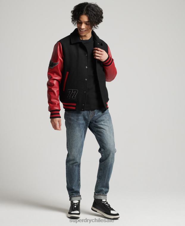 hombres Superdry negro chaqueta bomber universitaria mixta 2R68Z4473