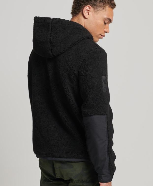 hombres Superdry negro chaqueta de borreguito híbrida xpd 2R68Z5002