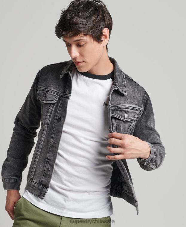 hombres Superdry negro chaqueta de camionero bandolero 2R68Z4530