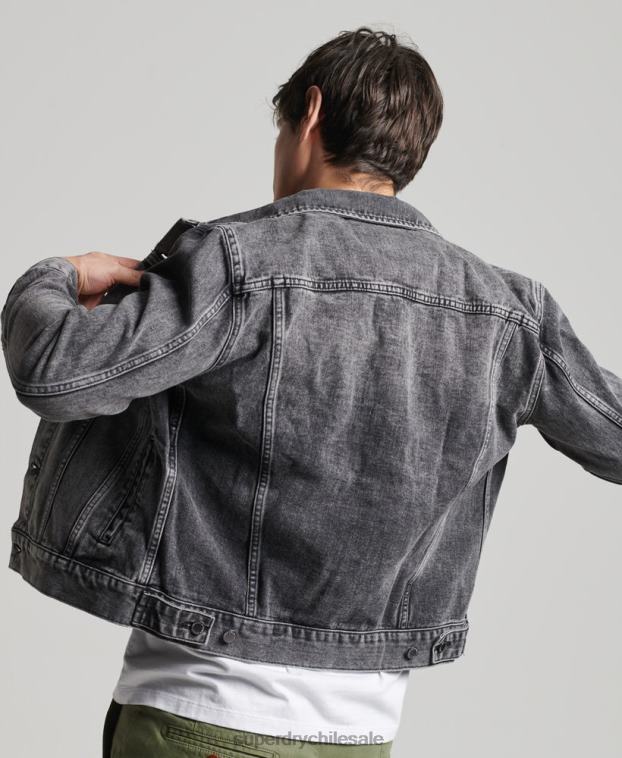 hombres Superdry negro chaqueta de camionero bandolero 2R68Z4530