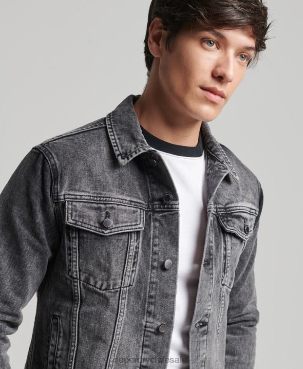 hombres Superdry negro chaqueta de camionero bandolero 2R68Z4530